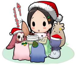  :d bell blush_stickers cake christmas christmas_tree food hair_ornament hairpin hat holly merry_christmas miyoshi_chihiro mizuki_gyokuran open_mouth party_hat reindeer santa_hat signature smile solid_circle_eyes solo stuffed_animal stuffed_toy tamayura 