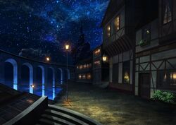  building house lamppost night night_sky no_humans original scenery sky star train tree 