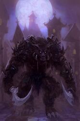  blade earrings full_moon highres hiro_(5796143) jewelry monster moon night original solo teeth werewolf 