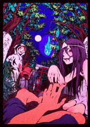  absurdres blush_stickers flat_color full_moon highres looking_at_viewer moon night norainu_(101) open_mouth original pov smile 