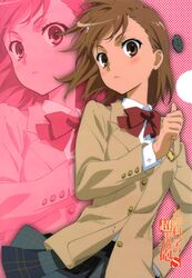  brown_eyes brown_hair coin hair_ornament hairpin highres misaka_mikoto official_art school_uniform skirt to_aru_kagaku_no_railgun to_aru_majutsu_no_index zoom_layer 
