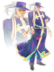  cross cross_necklace dark_skin enrico_pucci hat holding_hecklace jewelry jojo_no_kimyou_na_bouken large_hat necklace pimp pimp_hat saksak69 solo stole white_hair zoom_layer 