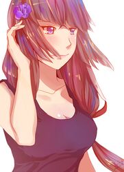  breasts brown_hair cleavage flower gundam gundam_seed gundam_seed_destiny hair_flower hair_ornament kain8121 long_hair purple_eyes shiho_hahnenfuss solo tank_top violet_eyes 