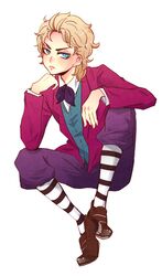  1boy blonde_hair blue_eyes dio_brando icoico jojo_no_kimyou_na_bouken socks solo striped striped_socks young 