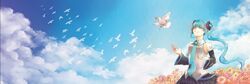  bird cloud clouds dove flower hatsune_miku rigel-mica smile solo vocaloid 