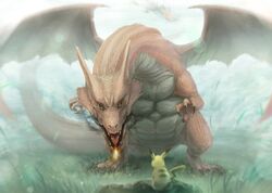  charizard dragon fire from_behind grass lif_(lif-ppp) nintendo no_humans pikachu pokemon realistic 