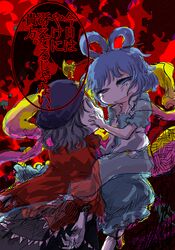  blue_eyes blue_hair cabbie_hat cape comic giselebon grin hair_rings hair_stick hat jiangshi kaku_seiga miyako_yoshika no_nose open_mouth smile standing star touhou translation_request vest 