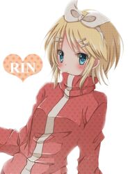  blonde_hair blue_eyes blush hiro_(hirohiro31) kagamine_rin short_hair solo track_jacket vocaloid 
