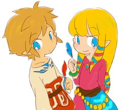  aoki_rain blonde_hair blue_eyes bracelet feathers jewelry link long_hair nintendo pointy_ears princess_zelda skyward_sword smile the_legend_of_zelda 
