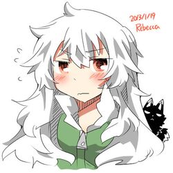  1girl animal_ears blush fox fox_ears fox_tail long_hair lowres original rebecca_(keinelove) silver_hair tail yellow_eyes 