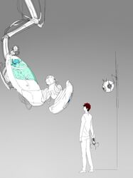  absurdres aperture_science_handheld_portal_device eye_contact glados highres kuroko_no_basuke looking_at_another portal red_hair redhead shinoka standing 