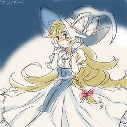  1girl blonde_hair blush braid gloves hat kayako_(tdxxxk) kirisame_marisa long_hair sketch solo touhou very_long_hair witch_hat 