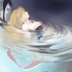  1girl blonde_hair closed_eyes hat kayako_(tdxxxk) kirisame_marisa long_hair partially_submerged solo touhou water witch_hat 