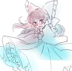  1girl blush bow detached_sleeves hair_bow hakurei_reimu kayako_(tdxxxk) monochrome solo touhou 
