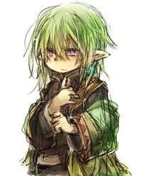  1boy final_fantasy final_fantasy_xi fujiwara_akina green_hair pointy_ears purple_eyes short_hair simple_background solo tarutaru violet_eyes 