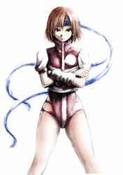  1girl bandana bandanna brown_eyes brown_hair crossed_arms leotard serious short_hair solo takaya_noriko top_wo_nerae! yamada_satoshi 