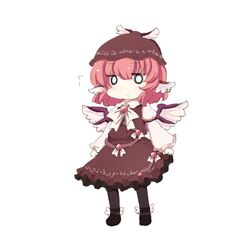  1girl animal_ears chibi dress fuuen_(akagaminanoka) hat mystia_lorelei o_o simple_background solo touhou white_background wings 