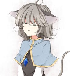  1girl animal_ears closed_eyes eyes_closed fuuen_(akagaminanoka) grey_hair mouse_ears mouse_tail nazrin simple_background solo tail touhou white_background 