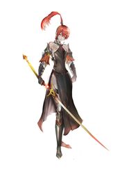  1girl absurdres armor bare_shoulders highres mingou91 original ponytail red_eyes red_hair redhead smile solo sword weapon 