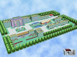 3d building commentary drew108 house no_humans pokemon pokemon_(game) pokemon_center pokemon_frlg pokemon_mart scenery signature tree 
