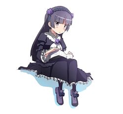  1girl bangs black_hair book canonallaottava dress gokou_ruri gothic_lolita lolita_fashion long_hair looking_at_viewer mole open_book ore_no_imouto_ga_konna_ni_kawaii_wake_ga_nai pantyhose red_eyes shoes simple_background sitting solo white_background 
