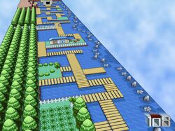  drew108 flower house no_humans pokemon pokemon_(game) pokemon_frlg rock scenery signature tree water 