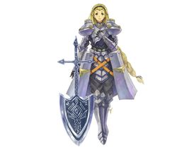  1girl absurdres armor axe blonde_hair braid breastplate cocoroten faulds forehead gauntlets greaves green_eyes hairband highres knight original pauldrons simple_background solo weapon white_background 