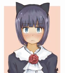  1girl alternate_hair_length alternate_hairstyle animal_ears bangs black_hair blue_eyes blunt_bangs bob_cut cat_ears dress flower gokou_ruri gothic_lolita hirakata lolita_fashion mole ore_no_imouto_ga_konna_ni_kawaii_wake_ga_nai rose short_hair 