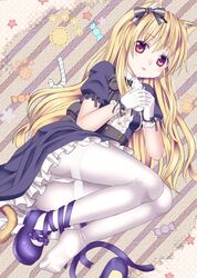  animal_ears blonde_hair cat_ears cat_tail gloves ikeda_yuuki long_hair original pantyhose red_eyes single_shoe tail 