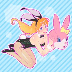  1girl animal_ears blue_eyes bowtie bunny_tail bunnysuit detached_collar fishnet_pantyhose fishnets fukusuke_hachi-gou long_hair orange_hair original pantyhose rabbit_ears rabbit_head tail wrist_cuffs 