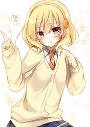  1girl blonde_hair blush kise_yayoi necktie precure smile_precure! solo star tears toosaka_asagi v 