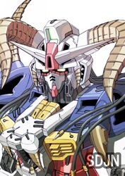  bust cover cover_page doujin_cover gundam gundlander horns kuramochi_kyouryuu mecha no_humans sd_gundam simple_background solo 