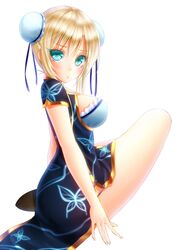  1girl alternate_costume aqua_eyes blonde_hair blush boku_wa_tomodachi_ga_sukunai breasts chinese_clothes double_bun kashiwazaki_sena large_breasts noppi_(noppi_98) ribbon solo 