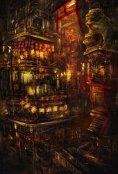  abstract building lantern miyina original paper_lantern scenery shisa torii 