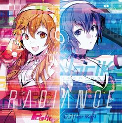  2girls album_cover arisaka_ako bare_shoulders blue_eyes blue_hair breasts brown_eyes brown_hair choker cleavage column_lineup cover crop_top elbow_gloves gloves headphones long_hair multiple_girls necktie original short_hair smile 