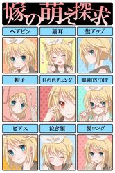  alternate_eye_color alternate_hairstyle animal_ears aqua_eyes blonde_hair blush earrings glasses highres hiro_(hirohiro31) jewelry kagamine_rin long_hair red_eyes short_hair tears translated vocaloid 
