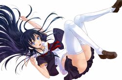  ass black_eyes black_hair blonde_hair blush brown_eyes brown_hair dolphin highres kazeno loafers long_hair navel original school_uniform shoes skirt thigh-highs underwater water yellow_eyes zettai_ryouiki 