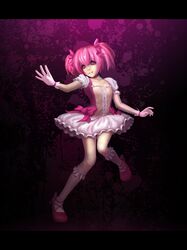  1girl absurdres bubble_skirt choker gloves highres ioio_ontop kaname_madoka kneehighs magical_girl mahou_shoujo_madoka_magica pink_eyes pink_hair short_twintails solo twintails white_gloves white_legwear 