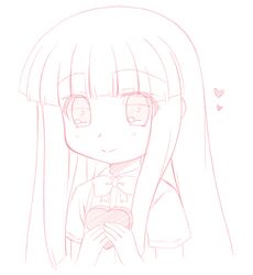  1girl blush furude_rika gaou heart higurashi_no_naku_koro_ni hime_cut long_hair monochrome ribbon school_uniform short_sleeves smile solo 