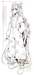  1girl bow fancybetty fujiwara_no_mokou hair_bow long_hair monochrome solo suspenders touhou very_long_hair 