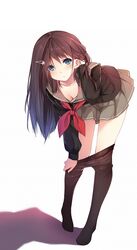  1girl blue_eyes breasts caidychen cleavage hair_ornament hairpin original school_uniform skirt solo 