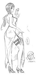  1girl ada_wong back breasts dress eroquis gun high_heels knife leon_s_kennedy pistol resident_evil resident_evil_4 scarf shoes short_hair side_slit solo thigh_strap weapon 
