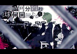  1girl artist_request bird bird_on_hand black_dress chair crow dress expressionless green_hair gumi looking_down profile puffy_sleeves sitting solo vocaloid what_time_what_minute_what_second?_(vocaloid) 