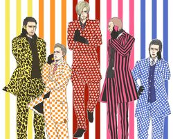  5boys black_gloves blonde_hair blue_eyes brown_hair buzz_cut cellphone character_request checkered chris_redfield facial_hair formal gloves jake_muller leon_s_kennedy leopard_print multiple_boys necktie niisan_alpha phone polka_dot resident_evil resident_evil_6 scar short_hair striped stubble suit unmoving_pattern 
