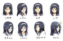  1girl black_hair blue_eyes cccpo chart expressions hairband hyouka irisu_fuyumi long_hair school_uniform serafuku translation_request 