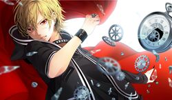  1girl 96neko armband blonde_hair collar cuts earrings fullmetal_alchemist gears hoodie injury jewelry nico_nico_douga pocket_watch red_eyes ring sato_iruno watch 