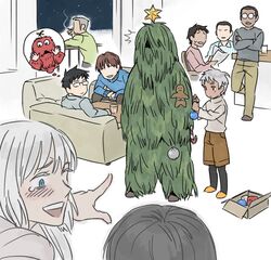  _4832 blue_eyes blush christmas ghillie_suit johnathan_mar jormungand koko_hekmatyar tears white_hair 
