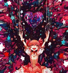  arms_up bow dress gloves hair_ribbon kaname_madoka magical_girl mahou_shoujo_madoka_magica outer_space pink_hair ribbon smile soul_gem star tera twintails 