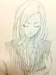  1boy androgynous bust closed_eyes inazuma_eleven_(series) inazuma_eleven_go inazuma_eleven_go_chrono_stone long_hair male monochrome shino_(syllable) sketch solo traditional_media vanfeny_vamp 