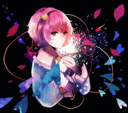  1girl azure_starblue blush eyeball hairband heart highres komeiji_satori light_smile petals pink_eyes pink_hair short_hair solo third_eye touhou 